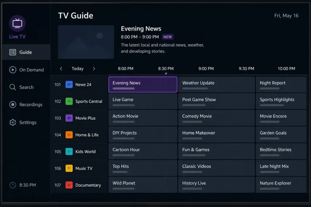 Top 5 IPTV Apps for Fire TV Stick — Safe Installation Guide 2 TV grid guide layout